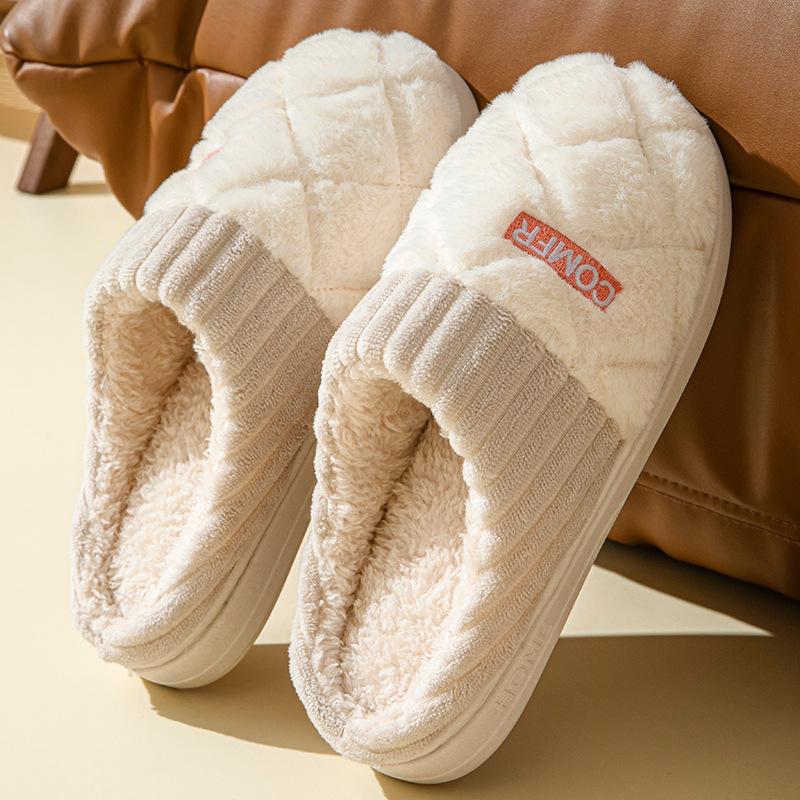 Winter 2024 Plush Cotton Slippers for Men and Women Indoor Warm Fur Home Footwear Autumn and Winter Comfort