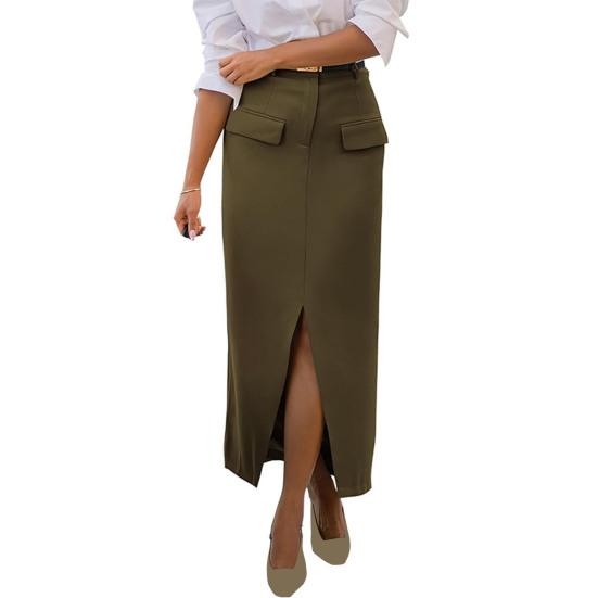 Женская юбка миди с высокой посадкой, облегающая бедра, офисная юбка однотонного цвета с разрезом сзади, повседневная юбка