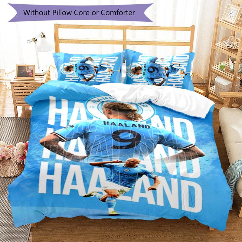 Erling Haaland 3pcs Bedding Set Duvet Cover Closure Includes 1 Duvet Cover & 2 Pillowcases for All Seasons Bedroom Home Dorm Decor