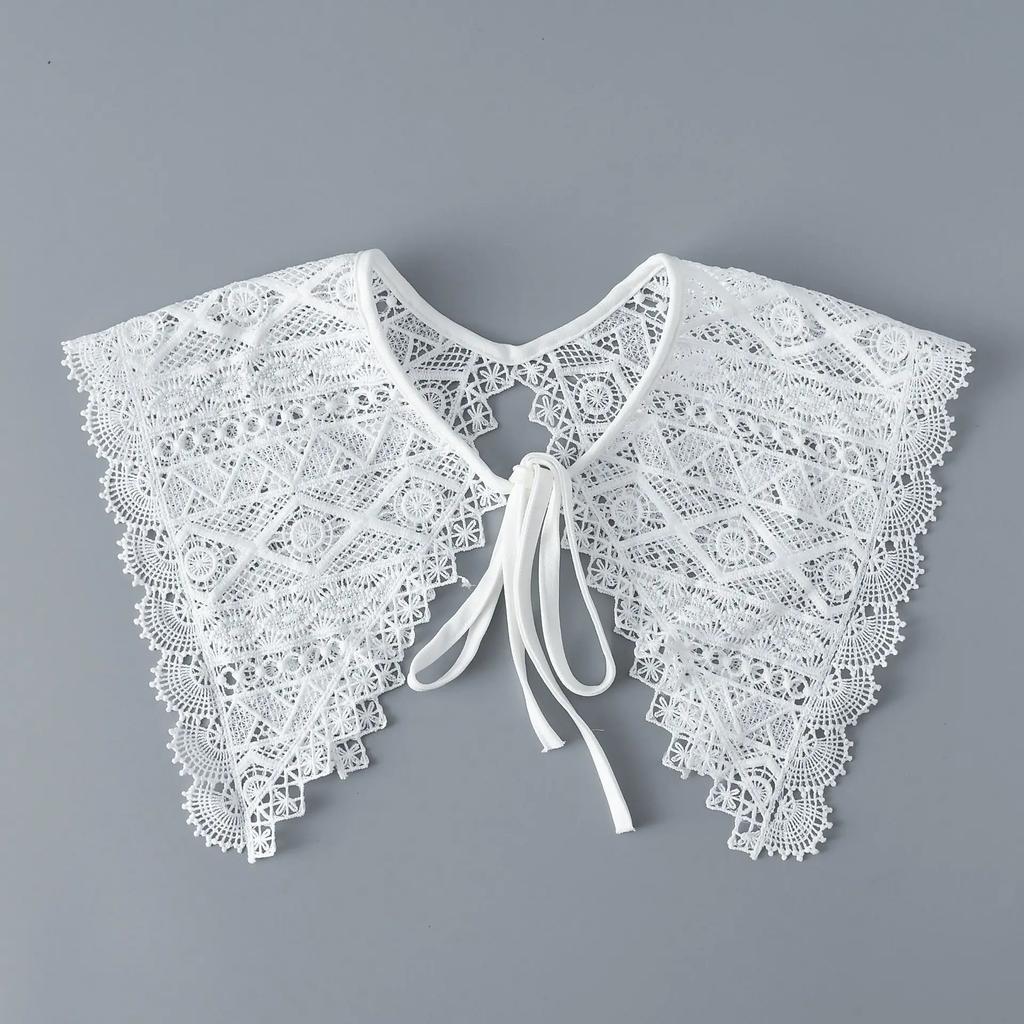Women Hollow Out White Embroidery Fake Collar Shawls Dress Detachable Collar False Collar Shawls Cape