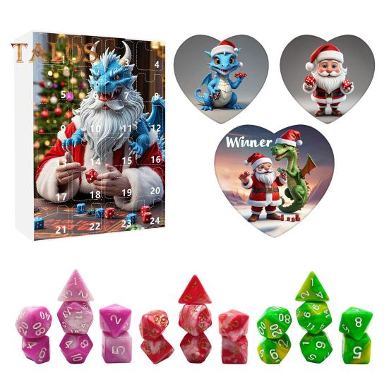 DND Dice Адвент-календарь 2024 Акриловые разноцветные многогранные игральные кости Набор для геймеров Ролевые игры 24-дневный рождественский календарь обратного отсчета