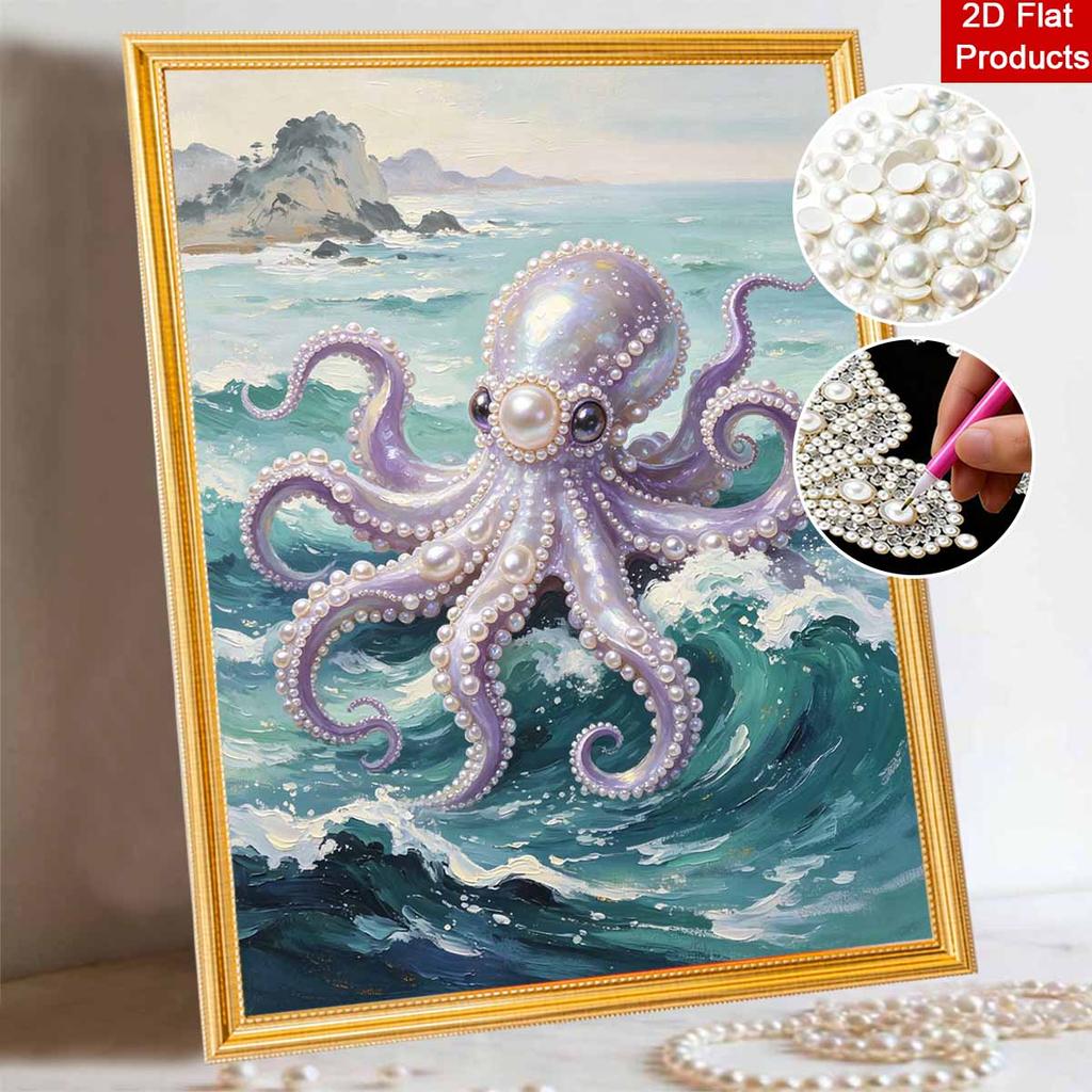 Набор для DIY-живописи жемчугом в рамке, узор «Морской осьминог», сверкающий бисер на холсте, для декора гостиной, настенный декор, поделка, домашний дисплей