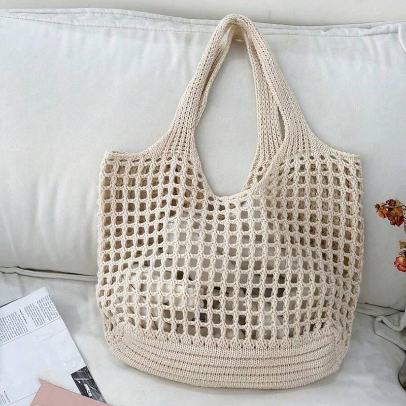 Yogodlns Casual Hollow Knitted Large Tote Bag Designer Handmade Woven Women Shoulder Bags Luxury Summer Beach Bag Shopper Purses