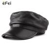 Autumn and Winter Casual Sheepskin Leather Octagonal Hat Newsboy Hat