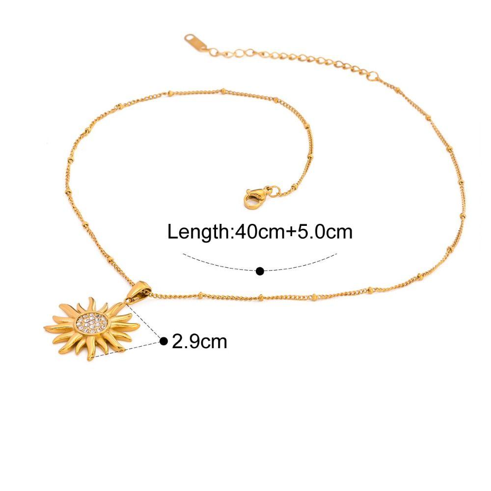 Waterproof Vintage Sun Pendant Necklace Gold Color Sun Flower Geometric Neck Chain Women