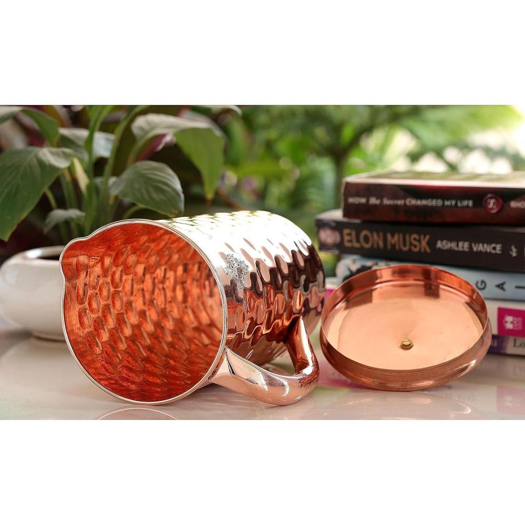 Медный кувшин-питчер с ромбовидным дизайном и латунной ручкой, для хранения и подачи воды, исцеление йогой и аюрведой, объем - 2000 мл