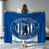 1PC Hertha BSC Custom Name Patterned Flannel Blanket Suitable For All Seasons for Home Decor Warmth and Comfort Gifts Holiday Present
