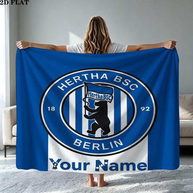 1PC Hertha BSC Custom Name Patterned Flannel Blanket Suitable For All Seasons for Home Decor Warmth and Comfort Gifts Holiday Present