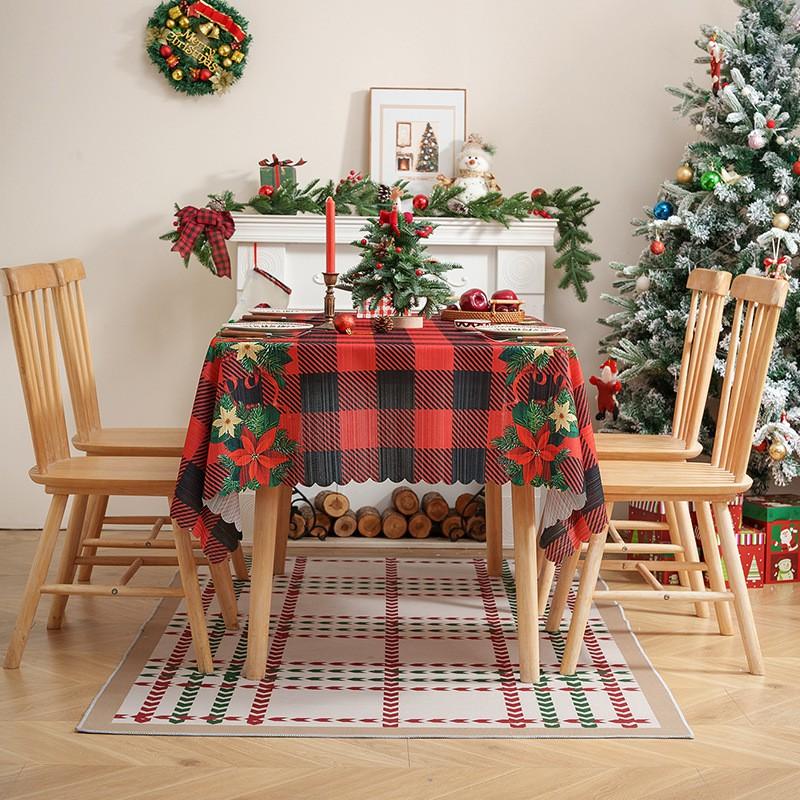 Christmas Tablecloth Plaid Design American Style Dining Table Cover Festive Holiday Decor Kitchen Room
