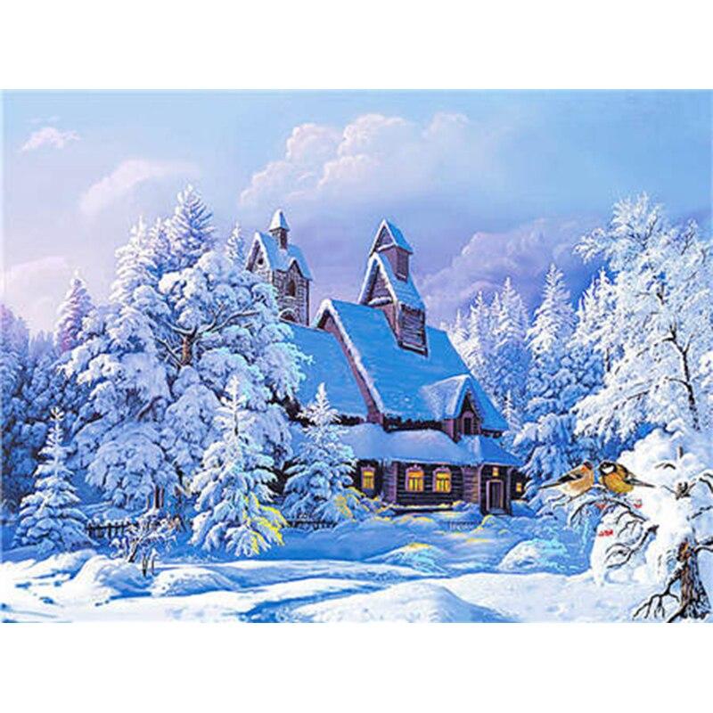 Snow Scenic DIY 5D Diamond Painting Full Round Rhinestone Winter Scenery Diamond Embroidery Cross Stitch Kits Home Decor