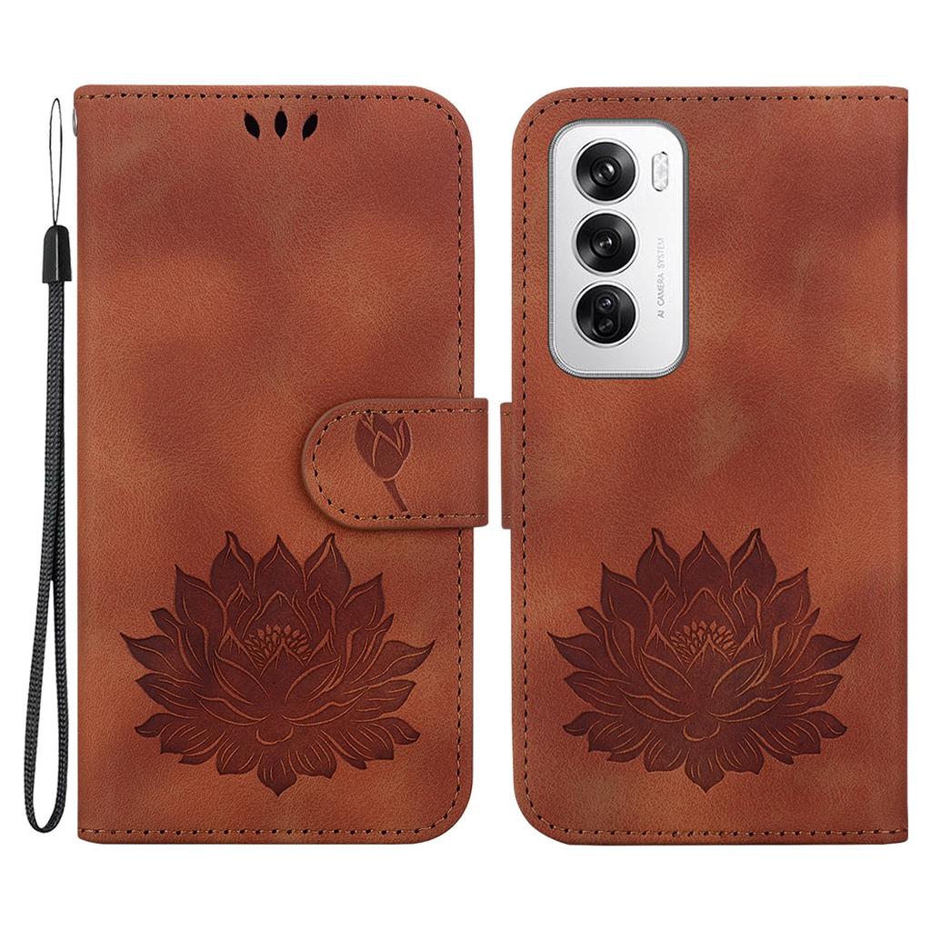 For Oppo Reno12 5G (Global) Wallet Case Lotus Imprint Leather Stand Phone Cover