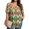 Plus Size Women's Casual Round Neck Pleated Short Sleeve Solid Color Top