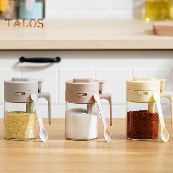 Glass Spice Jar with Spoon Locking Design Airtight Lid Multifunctional Seasoning Container for Spices Salt Sugar