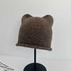 Cute cat ear knitted hat women's big head circumference crimped stacking hat soft waxy warm ear protective wool hat