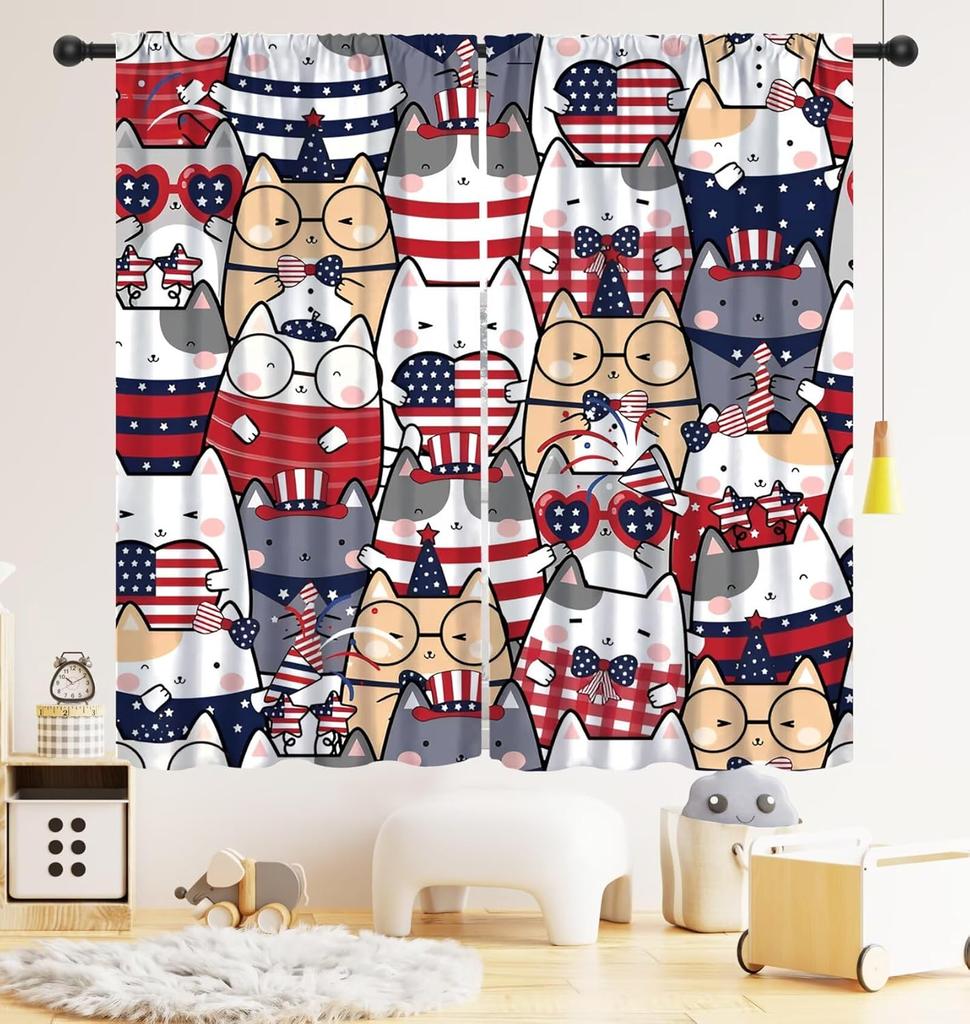 Funny Dog Blackout Curtain, Cute Animals Cartoon Dog Kawaii Pets Pattern Drapery Rod Pocket Drapes Treatments Window Curtains