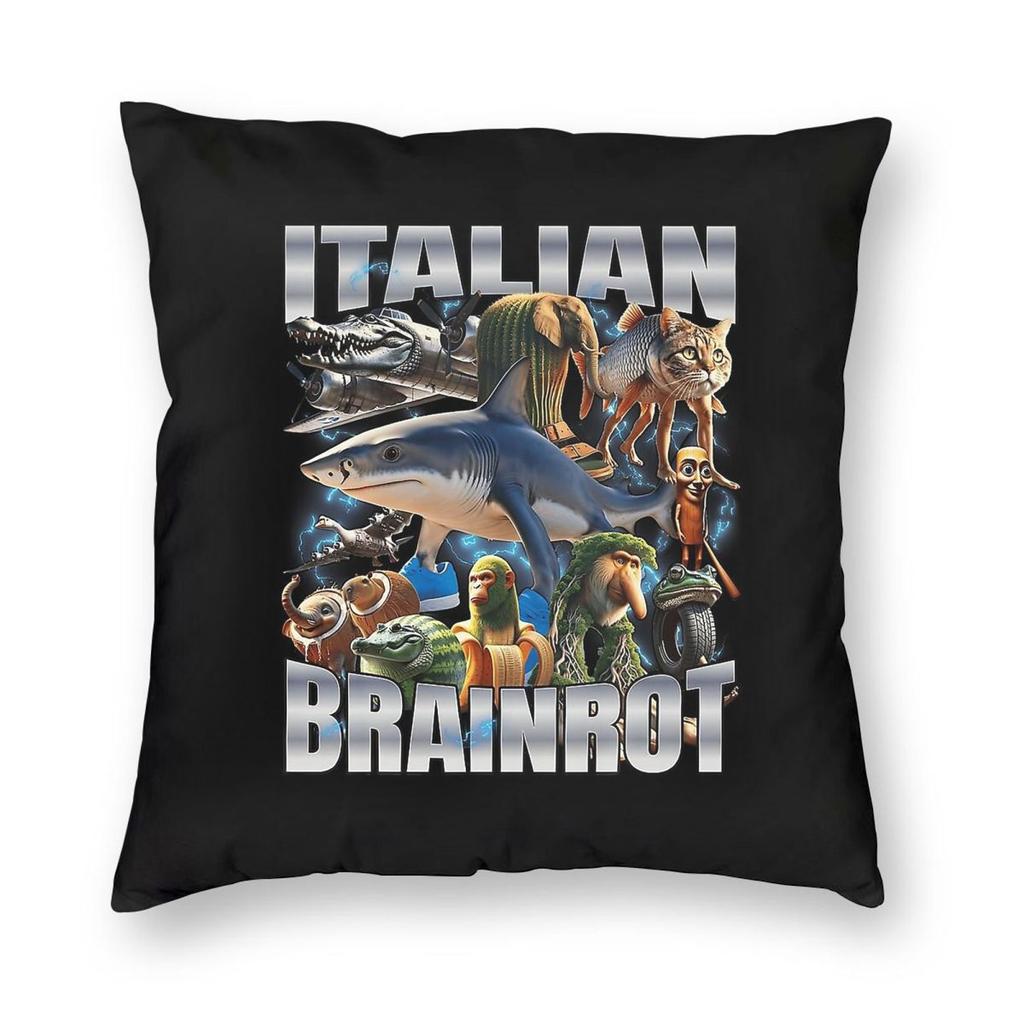 Italian Brainrot Square Pillowcase Polyester Linen Velvet Pattern Zip Decorative Room Cushion Cover