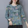 Women's Floral Long-Sleeve T-Shirt - Spring/Autumn, Large Size, Fashionable Literary Style for Middle-Aged Moms