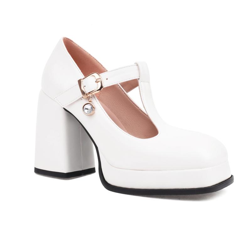 Классические туфли на высоком блочном каблуке на платформе для девочек, черные, белые, женские туфли на каблуке, 2024, новые, с Т-образным ремешком, весенние туфли-лодочки, свадебная вечеринка, танцевальная обувь
