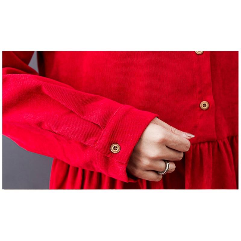 Осенние длинные вельветовые платья Literary Plus, свободное однотонное вечернее платье с длинным рукавом и лацканами для женщин