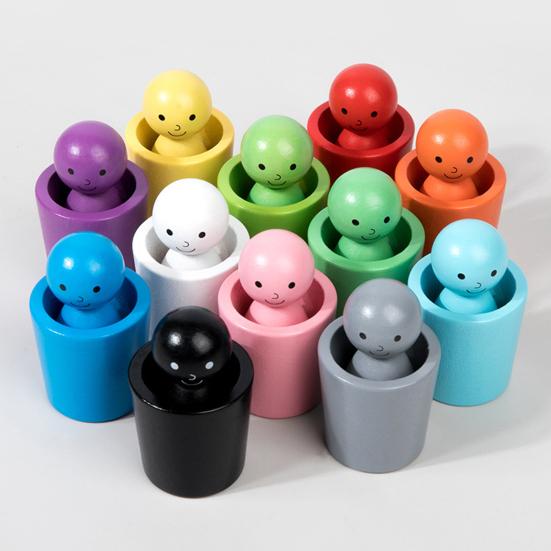 1 набор деревянных стаканчиков для сортировки по цвету, мелкая моторика, 12 цветов, игра на сопоставление мячей, для мальчиков и девочек, развивающая игрушка для сортировки мячей в виде радуги