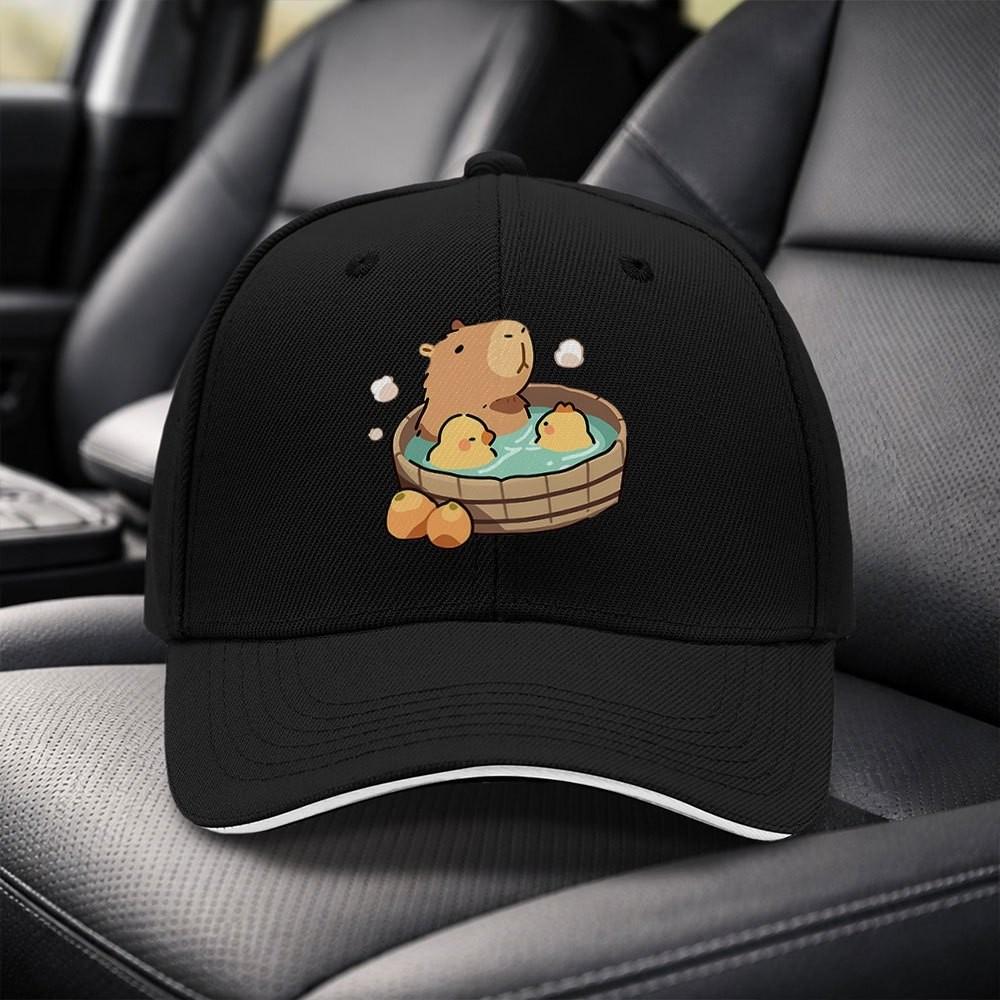 Capybara Bathing Funny Graphic Baseball Cap Adjustable Sport Outdoor Casual Hat