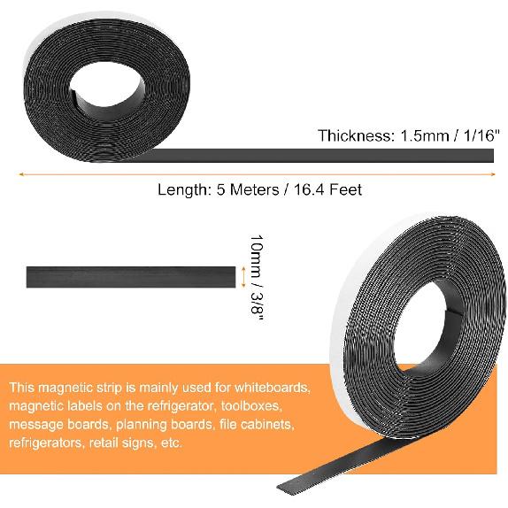 MECCANIXITY Магнитная лента 16,4 фута x 3/8" Ширина x 1/16" Толщина Магнитная лента Наклейки Самоклеящиеся для Белых досок Холодильника и DIY