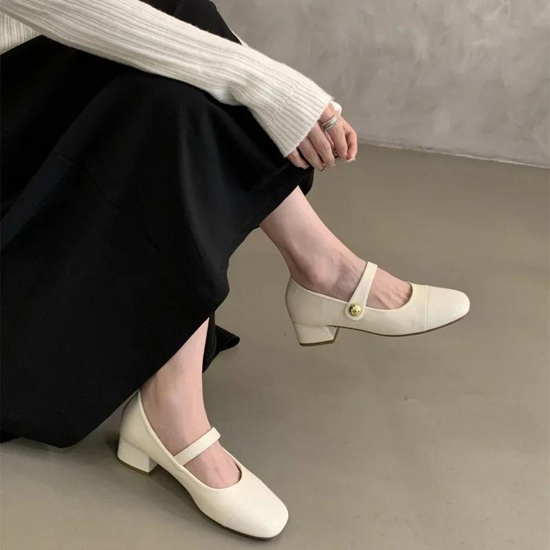 Женские туфли Marie Janes на высоком каблуке с квадратным носком, женские летние туфли на низком каблуке 2024 года, осенние новые дизайнерские туфли, элегантные туфли-лодочки Femme