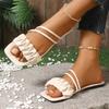 Summer New Square Toe Flat Sole Comfortable Casual Slippers Fashionable Open Toe Lightweight Outside Slippers for Women