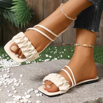 Летние новые шлепанцы с квадратным носком на плоской подошве, удобные повседневные, модные с открытым носком, легкие уличные шлепанцы для женщин