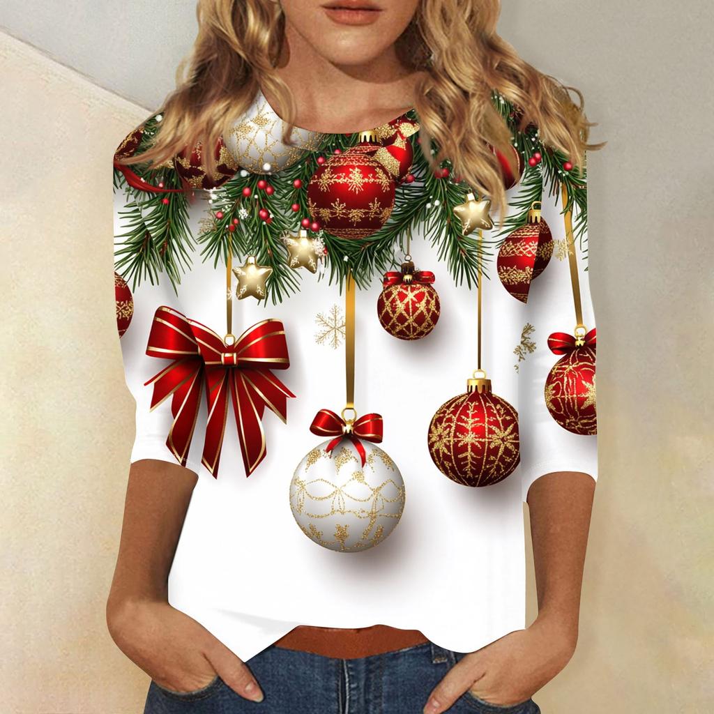 Рубашки с рукавом 3/4 для женщин, футболки с принтом, блузки, повседневные, больших размеров, базовые топы, пуловеры