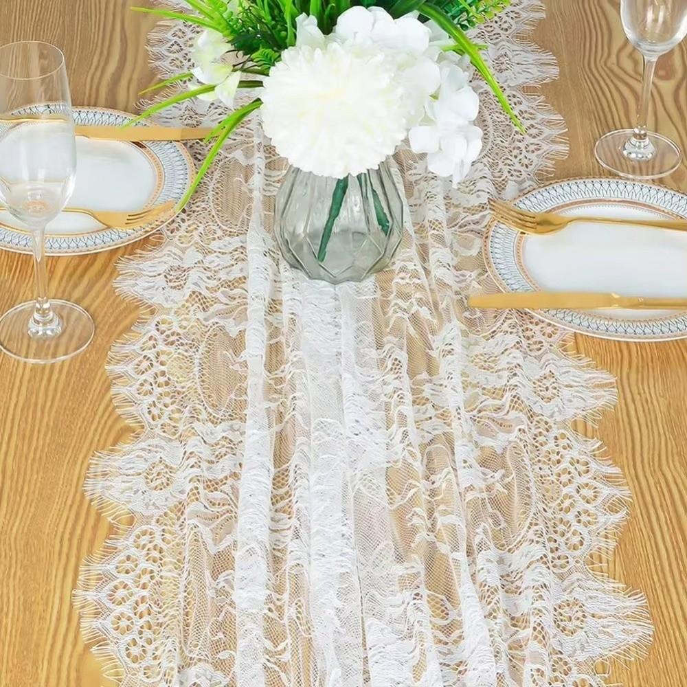 Floral Lace Table Cover Tulle Tablecloth Dining Table Decorations Table Runner  Kitchen Supplies
