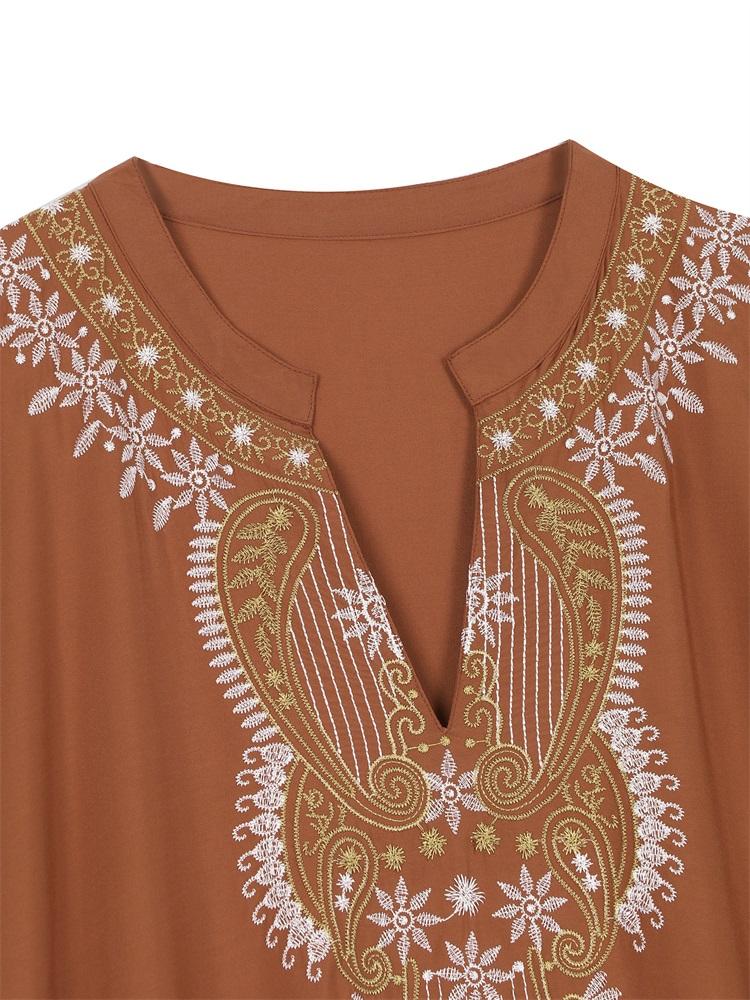 EDOLYNSA Embroidered Women's Batwing Sleeves Kaftan Caftans Fashion Holiday Moo Moo Dresses Loose Cozy Lounge Wear House Dress Wrap Q1653