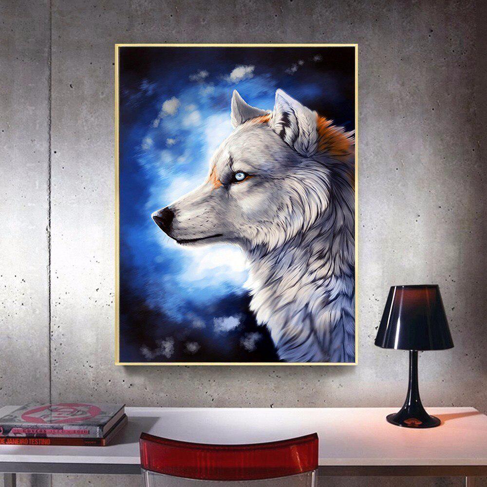 Алмазная картина, круглые камни, животные, мозаика, Алмазный волк, картинки со стразами