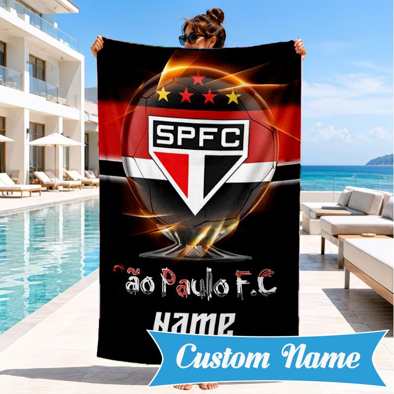 Custom Name Beach Towel Sao Paulo Team Spirit Microfiber Beach Towel, Lightweight for Summer Travel, Swimming Pool Fan Birthday Gift