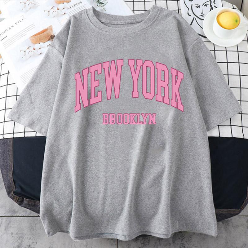 Футболка New York Brooklyn Pink City Letter женская уличная дышащая футболка с коротким рукавом Harajuku Cool, повседневная летняя футболка