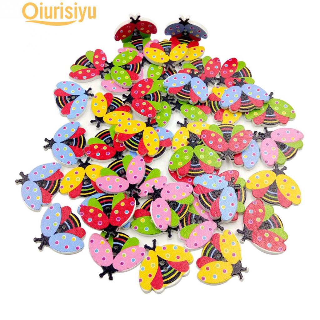Деревянные пуговицы в виде божьих коровок, цветные, 100 штук