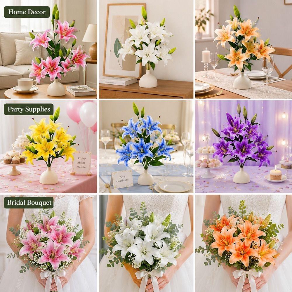 6 Heads Artificial Lily Flowers Multicolor Decoration Flowers Creative Faux Flower Bridal Bouquet