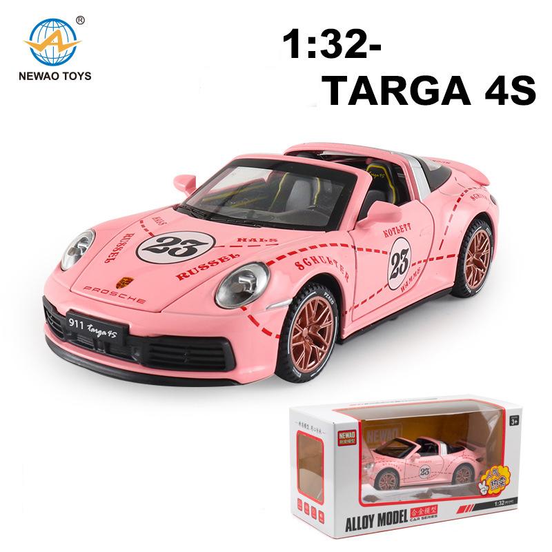 Масштаб 1/32 Targa 4S 911, литая под давлением модель автомобиля, игрушечный автомобиль с откатным механизмом, звуком и светом для детей, коллекция подарков для мальчиков и девочек