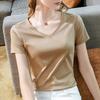 Cotton Short-sleeved T-shirt Women's New Women's Clothing Temperament V-neck Pure Cotton T-shirt Solid Color High-end Top