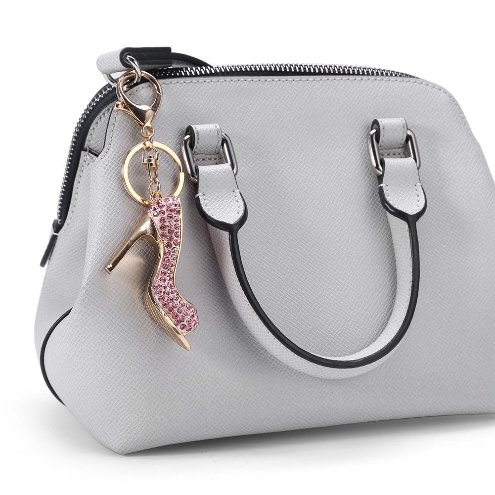 Брелок-держатель для ключей, креативный брелок из сплава со стразами на высоком каблуке, розовый