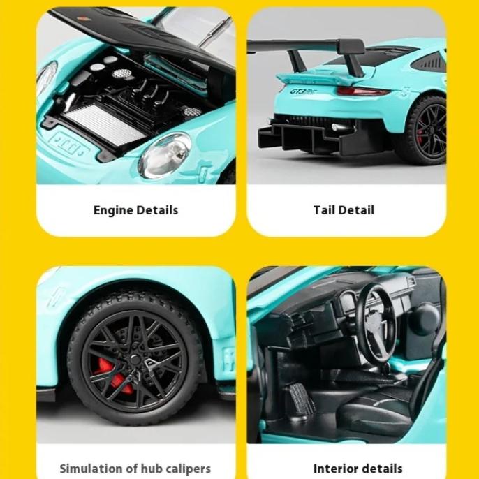 Модель легкосплавного автомобиля Porsche GT3 RS в масштабе 1/32 с инерционным механизмом в стиле ретро, игрушка мечты для любителей гонок, идеально подходит для детей и коллекционеров