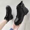 Fashionable and Casual Sponge Cake Thick Soled Lace Up Martin Boots, European and American Women's Thick Soled Black Women's Boots
