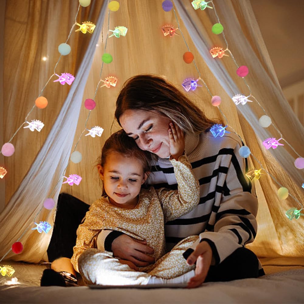 ChiRee Colorful Unicorn String Lights with Pom Poms Cute Decor for Bedroom