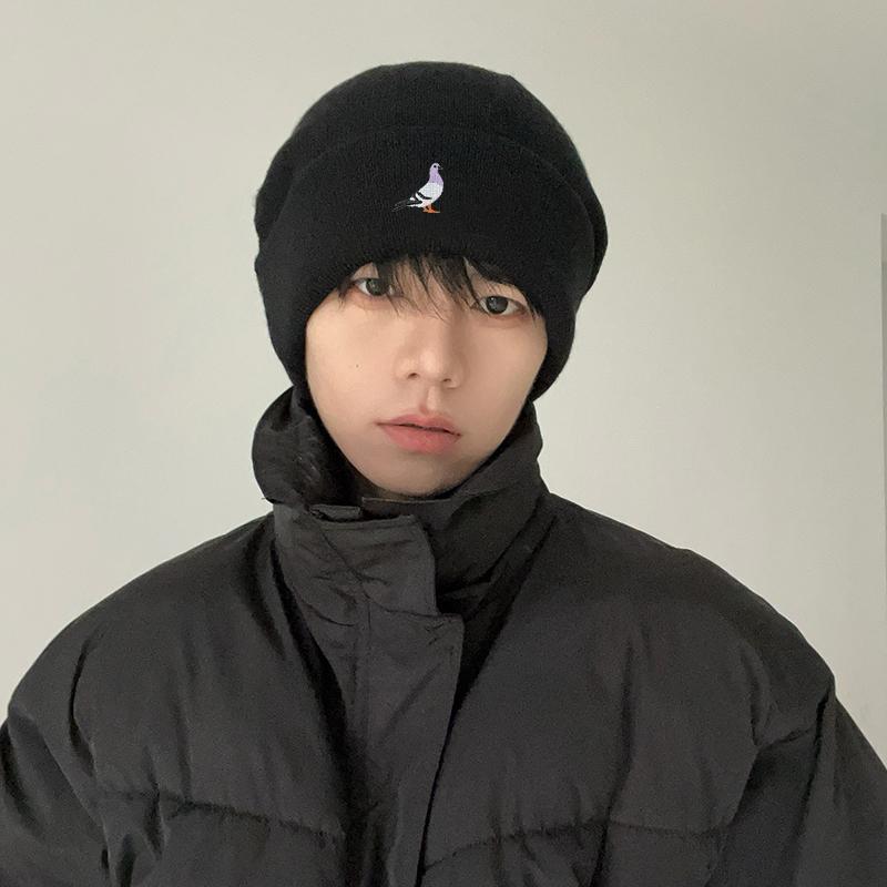 Мужские и женские вязаные шапки на осень и зиму, теплый пуловер с вышивкой голубей, шерстяная шапка без полей