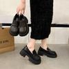 Лоферы женские модели летние маленькие кожаные туфли толстые с ретро черными толстыми подошвами туфли