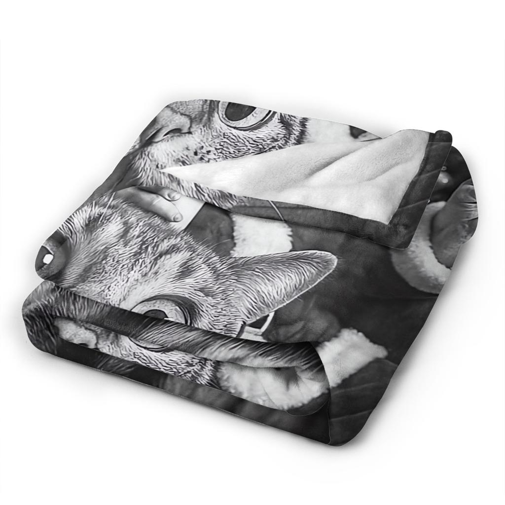 Cat Selfie with Santa Soft Warm Blanket Children Plush Throw Blanket Funny Couch Bed Flannel Bedspread Sofa Bed Cover