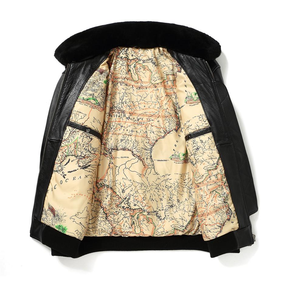 Черная мужская зимняя куртка пилота G1 в стиле милитари, европейский размер, подкладка из натуральной толстой яловой кожи, авиационные пальто из натуральной кожи