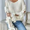 Женские осенне-зимние пуловеры и свитера с круглым вырезом и бантом, с длинным рукавом, вязаные свитера-топы