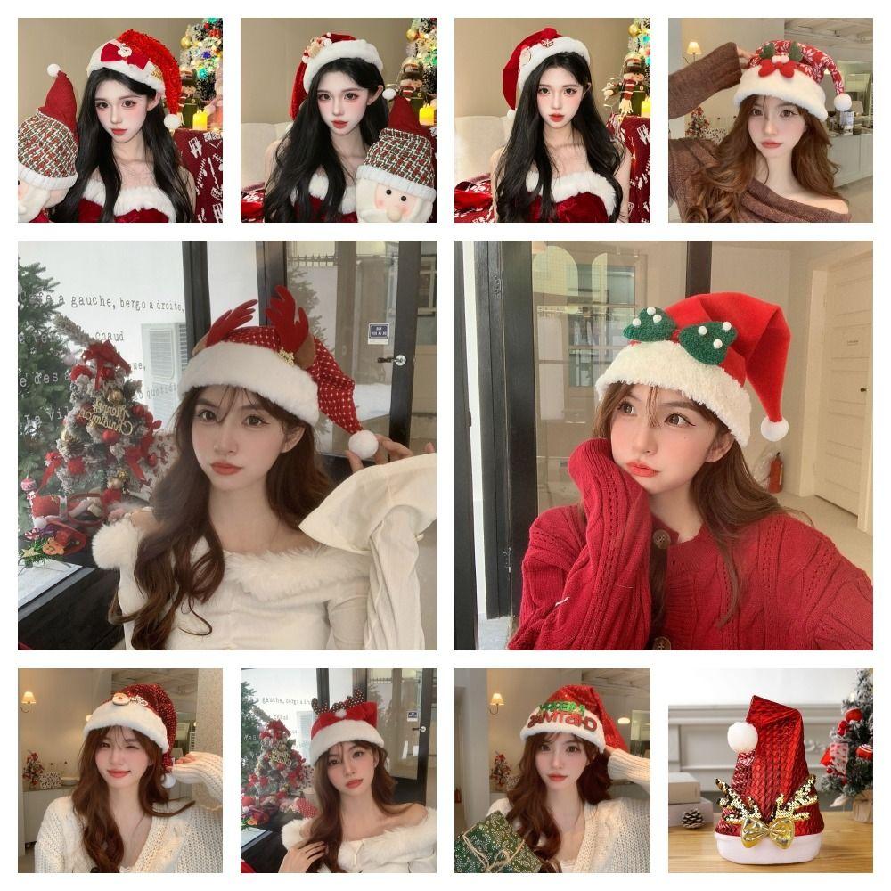 Snowflake Santa Claus Hat Merry Christmas Decoration Elk Deer Cap Red Plush Hat  Winter/Autumn