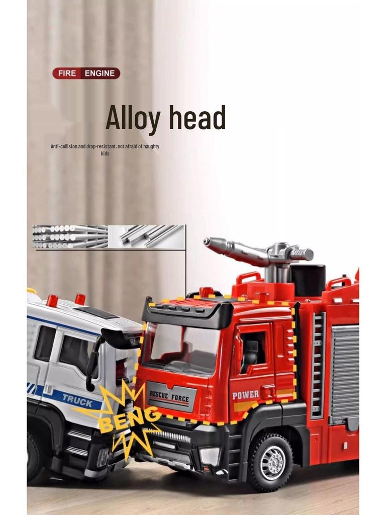 Children's Alloy Fire Truck Toy with Spray Water, Ladder, and Rescue Features